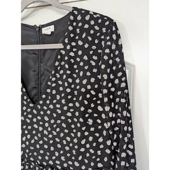 J. Crew Crinkle V-neck midi dress women's large black white ruffle tiered - Picture 2 of 7